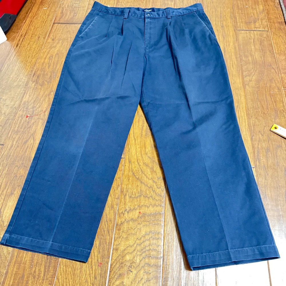 VTG Dockers Mens Navy Blue No Wrinkle Twill Classic Fit Pleated Pants 38x29